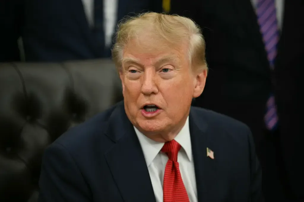 President Donald Trump speaking during a meeting